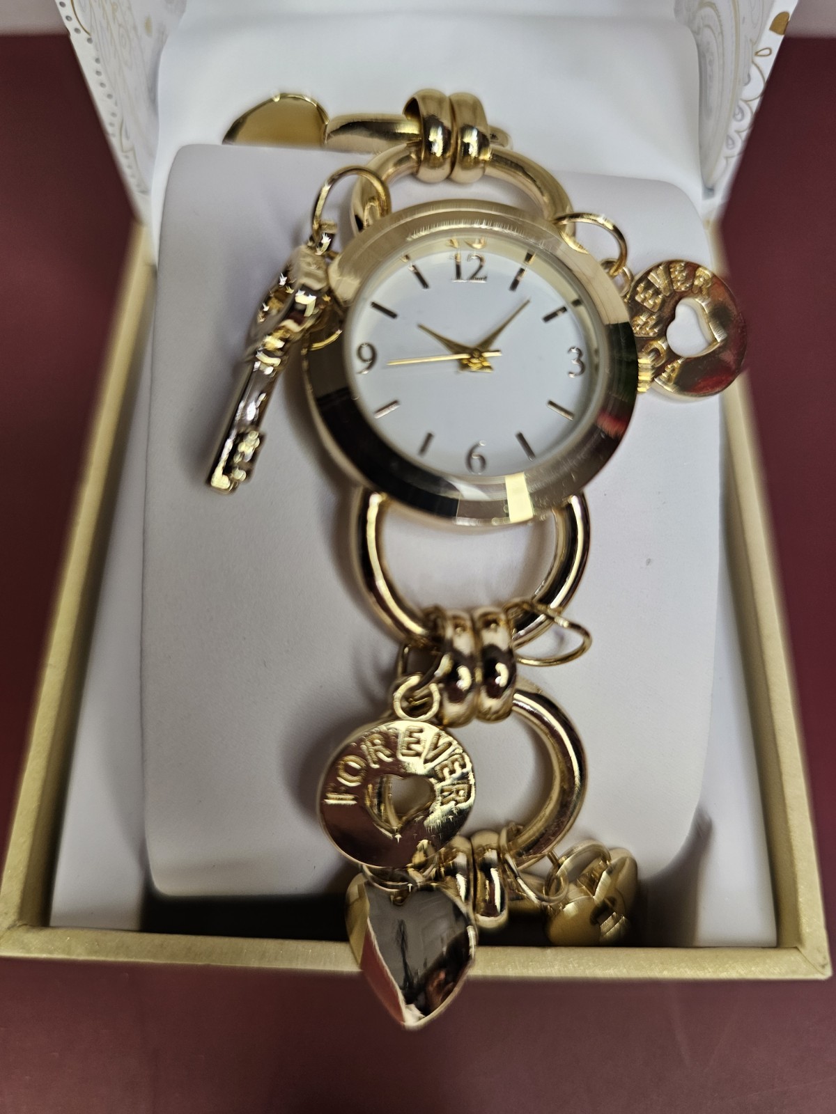 Charter Club Women’s Gold-Tone Key Dangle Charm Bracelet Watch 26mm