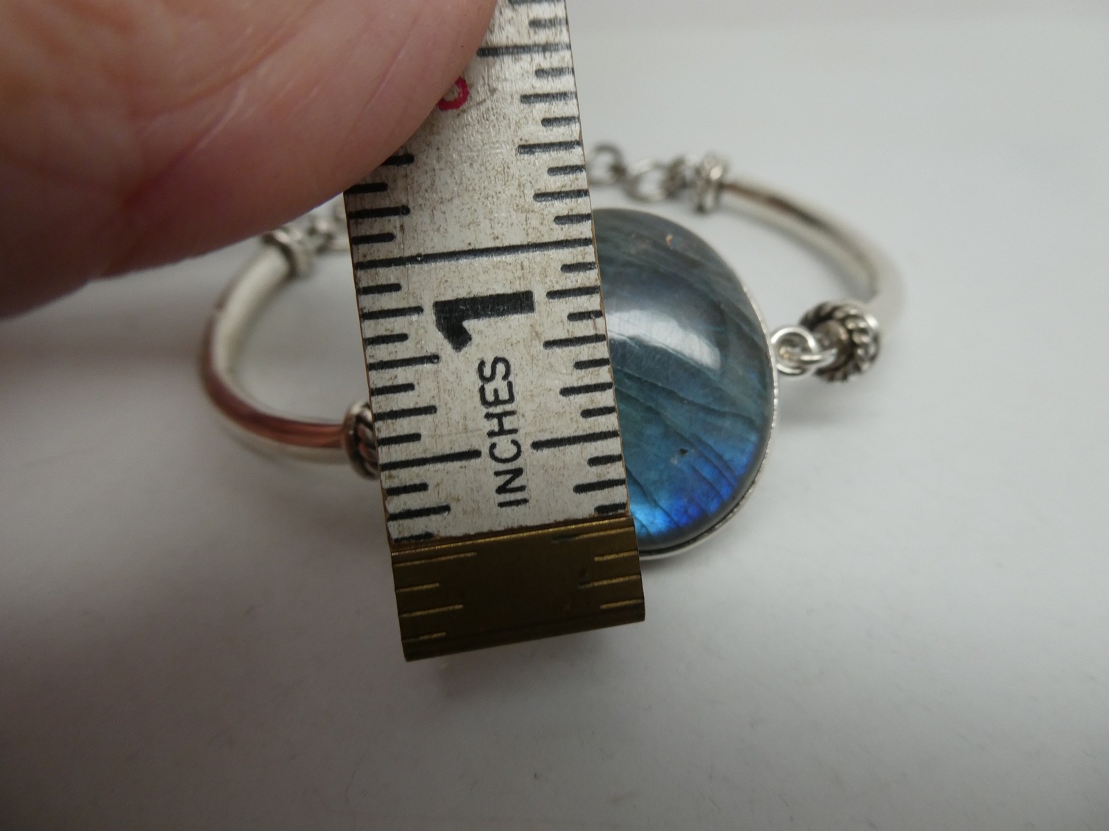 Modernist Labradorite Gemstone Sterling 925 Bracelet Size 7″ to 9″ Adjustable