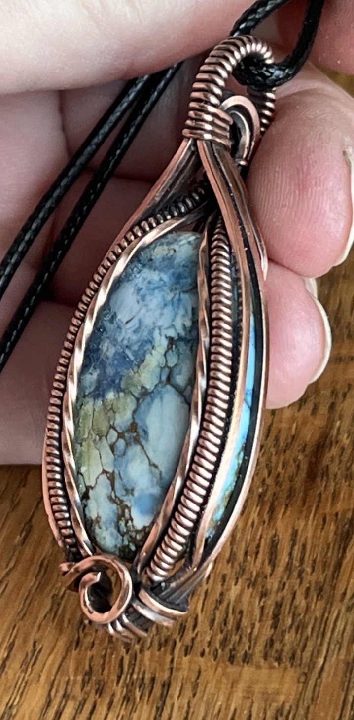 Blue Jasper (dyed) ~ Handmade Copper wire wrapped pendant jewelry 3g