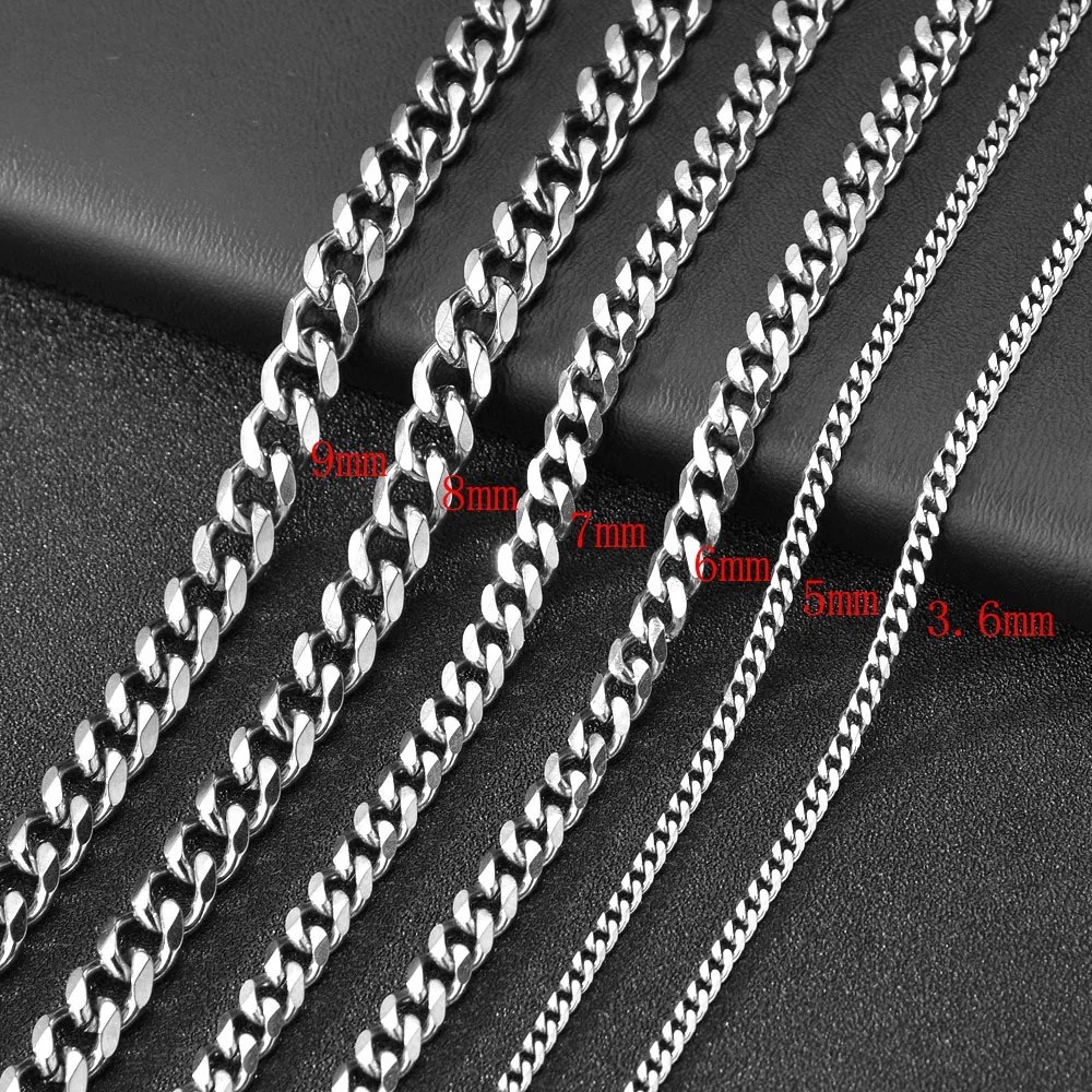 45-60cm Stainless Steel Silver Chain Cuban Curb Mens Necklace 3.6/5/6/7/8/9mm US