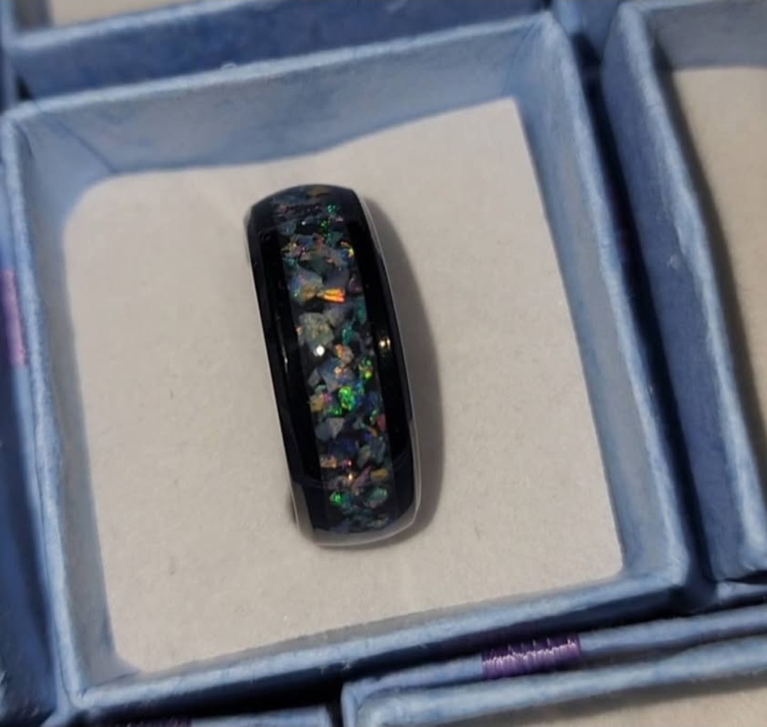 Opal Inlay Band Ring | Gold Stainless Steel Natural Australian Opal
