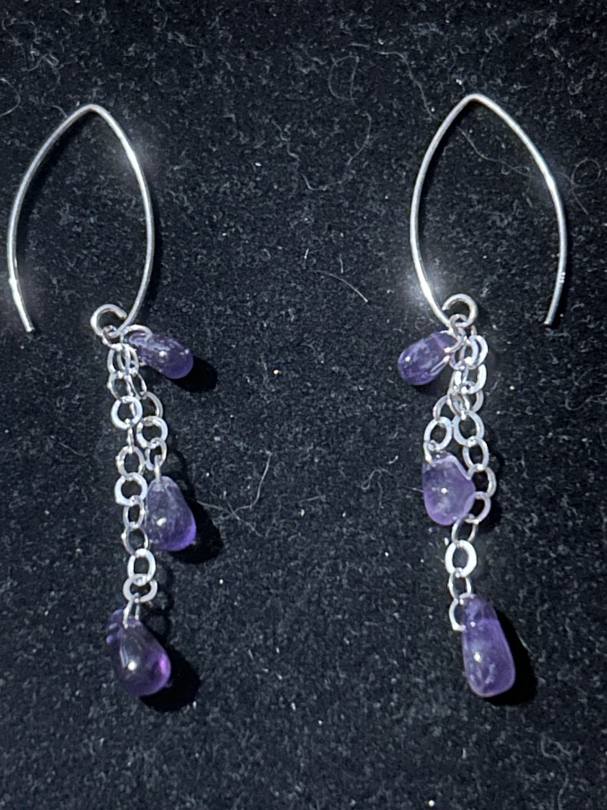Genuine Amethyst (25 Cts approx.) 925 Silver Chain Large Hook Dangle Earrings