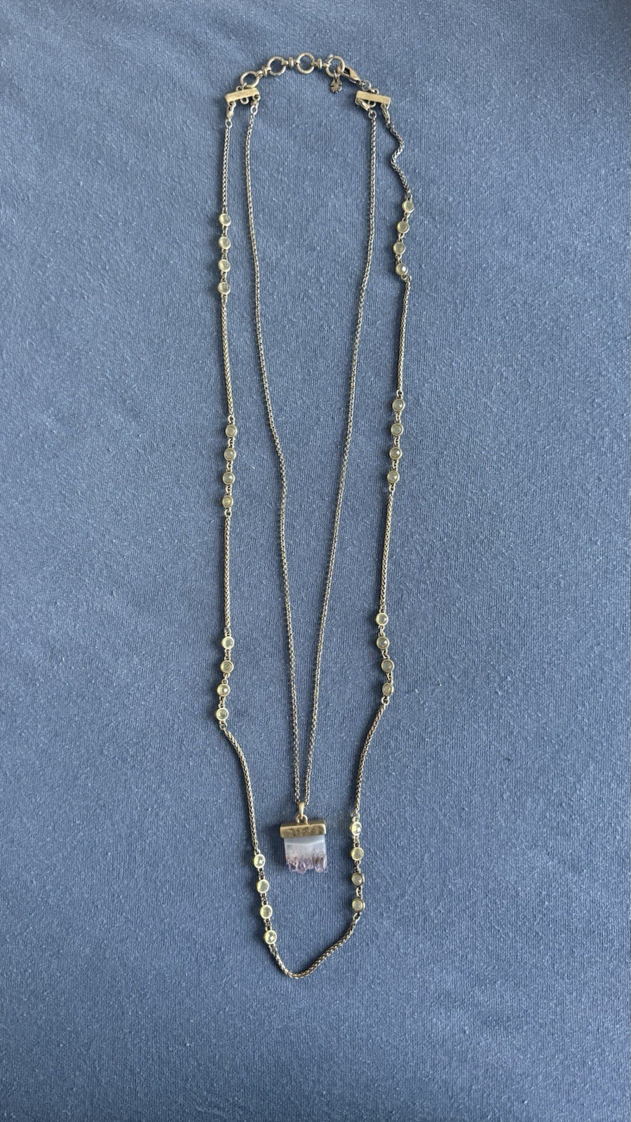 Vintage Lucky Brand Gold Tone Layered necklace with Purple shade Amitis stone