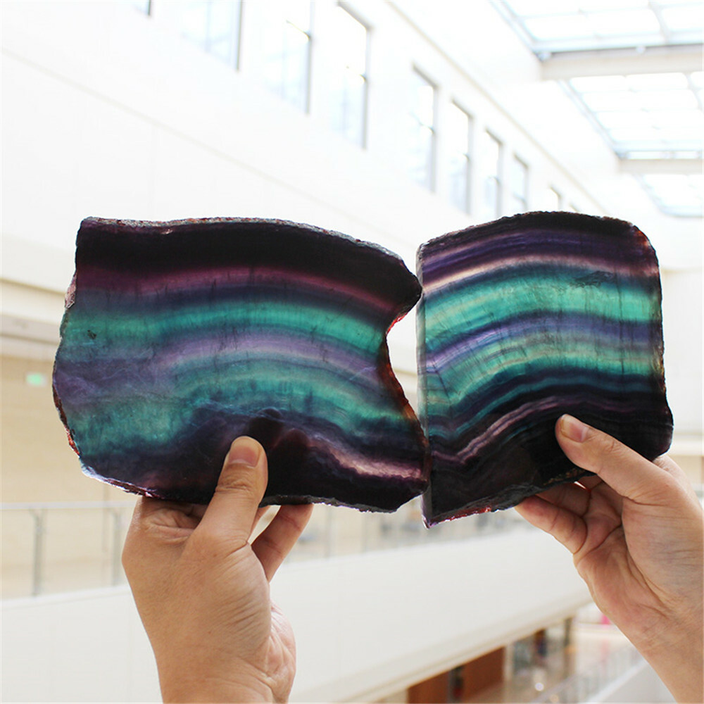 AAAA Natural Purple Fluorite Quartz Rainbow Crystal Slice Specimen Healing+Stand