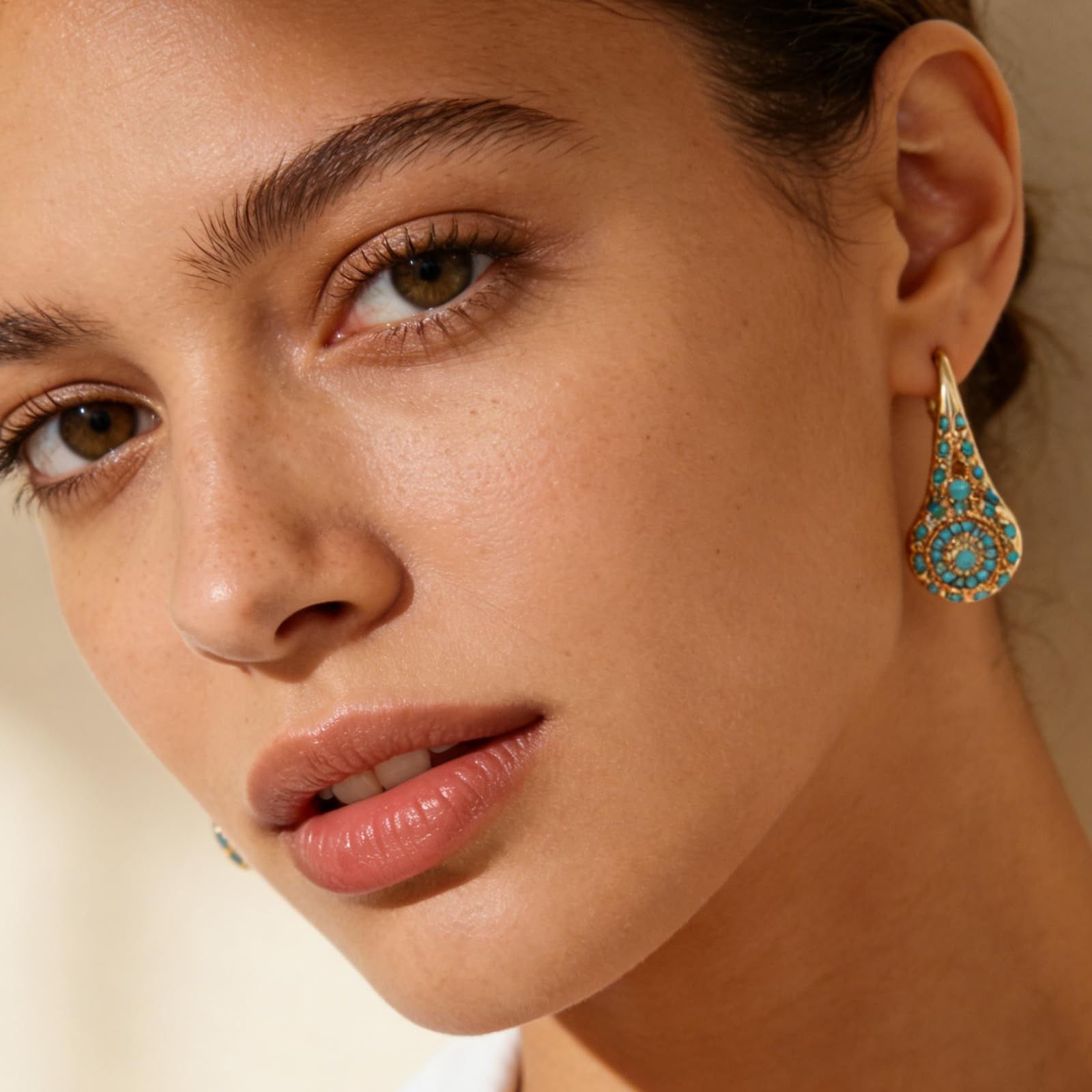 Turquoise Hoop Earrings for Women Gold Teardrop Pearl Dangle Earrings Vintage…