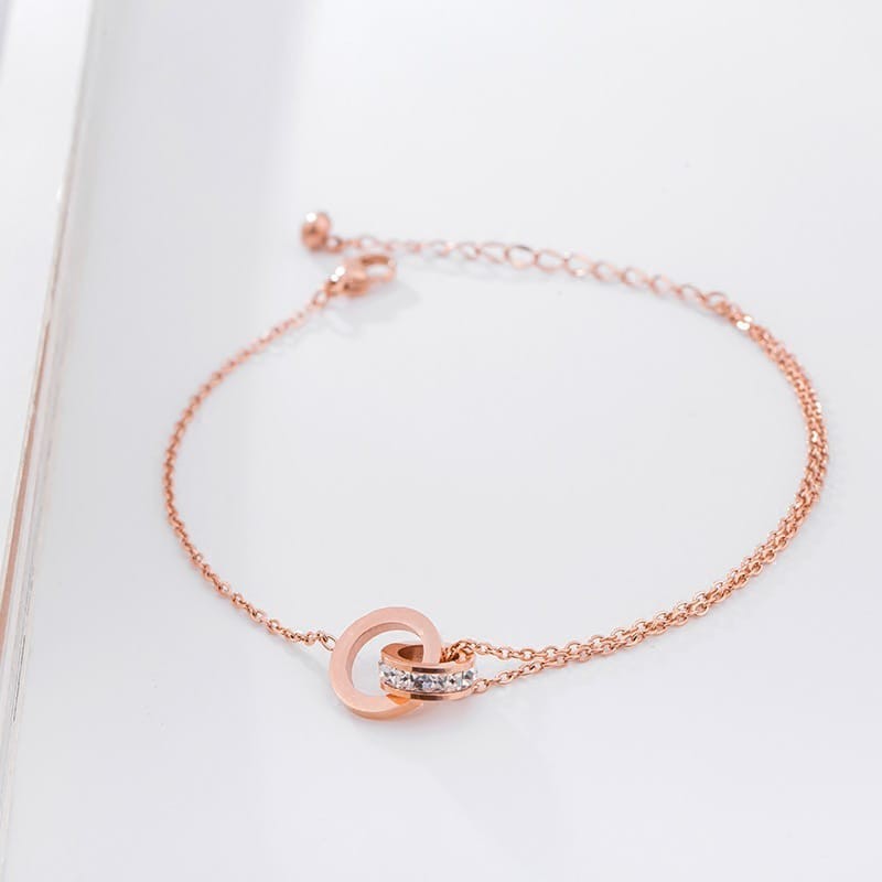 316L Stainless Steel Roman Numeral CZ Round Charm Anklet for Women Jewelry