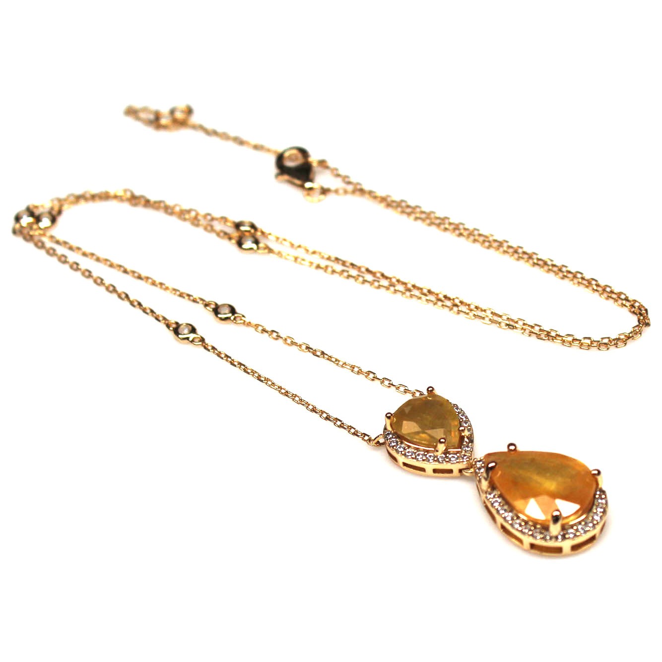 Handmade 925 Sterling Silver Yellow Sapphire Zircon Necklace 20 in