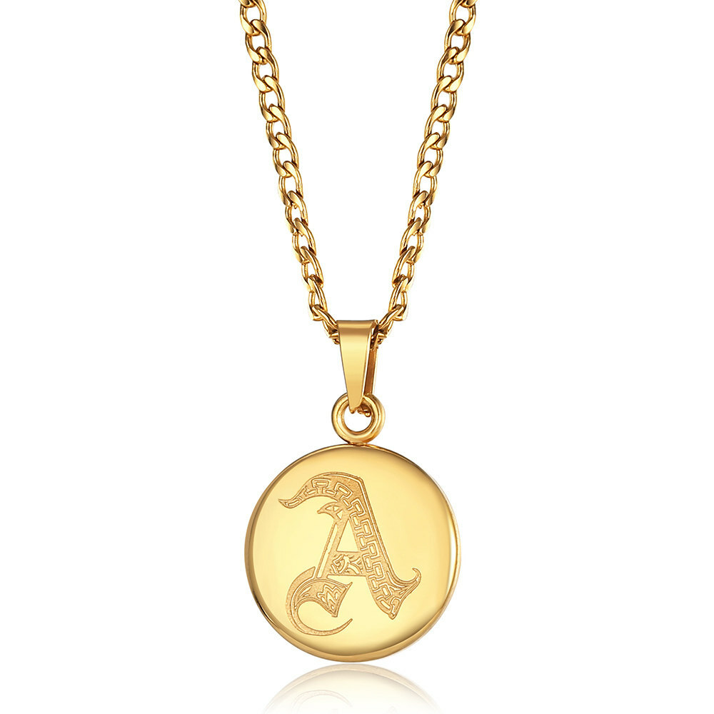 Monogram Initial Letter A-Z Charm Pendant Necklace Gold Plated Stainless Steel