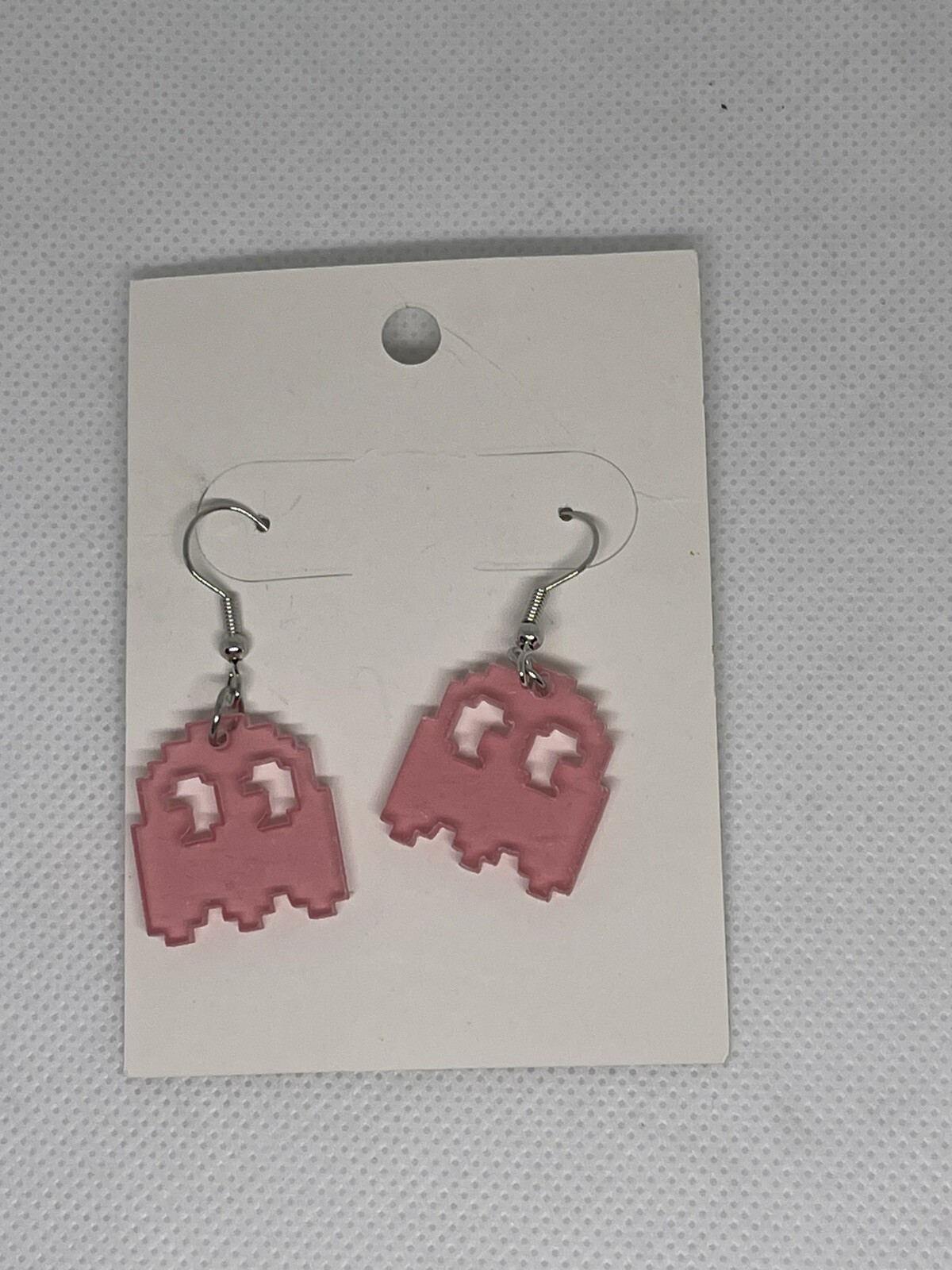 Pac man Ghost Pinky Neon Pink see-through Earrings – Plastic NEW