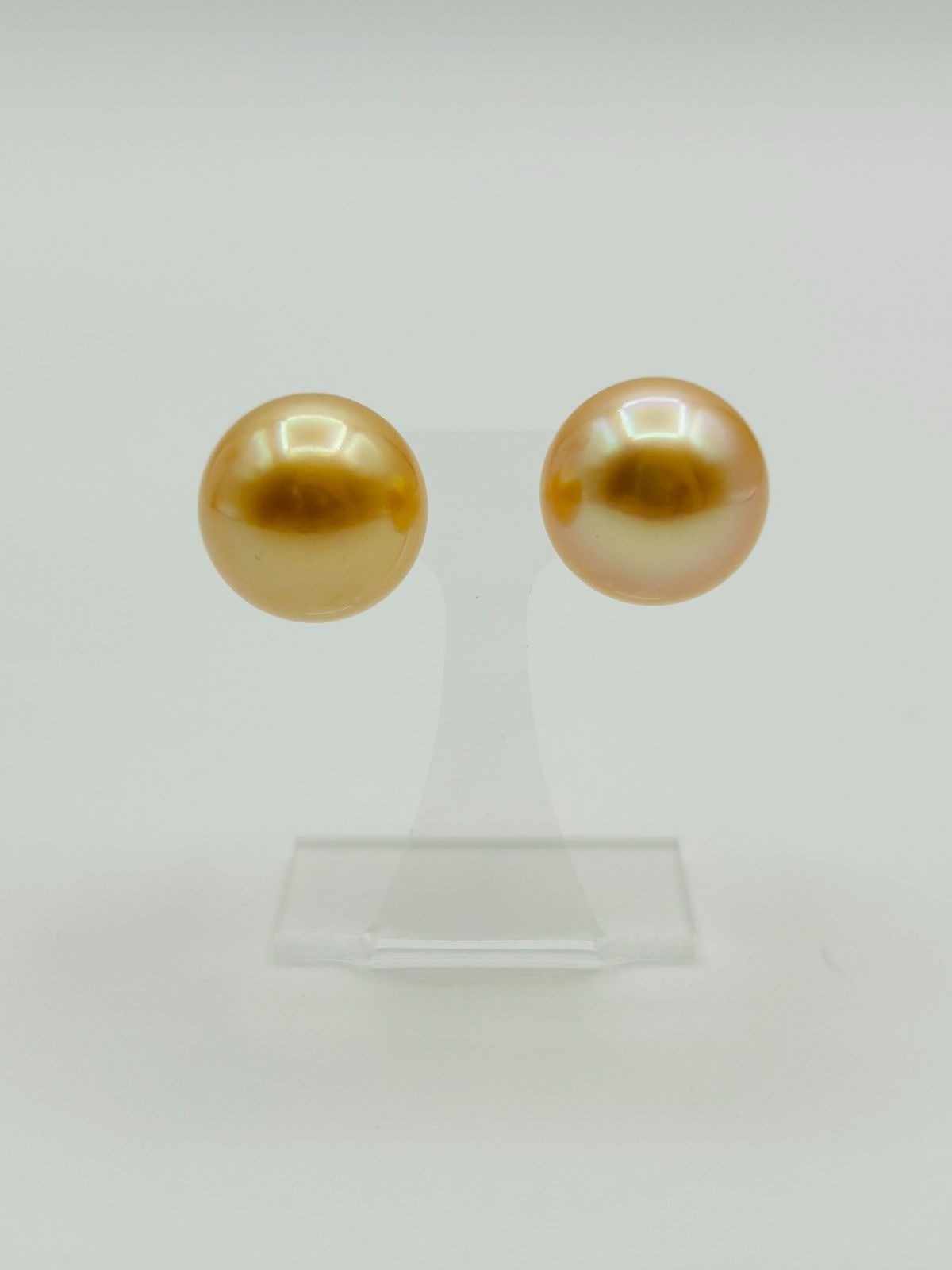 Huge 15.4mm Natural Golden South Sea Pearl 18K Gold Stud Earrings PSL Phoenix