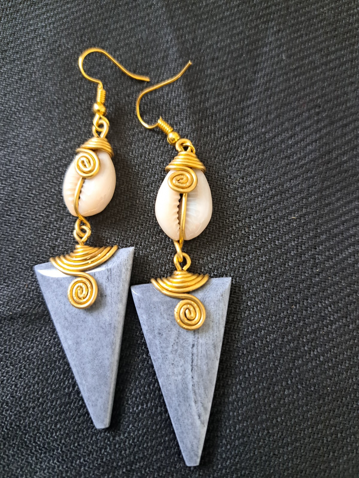 3″ Handcrafted African Bone Dangling Earrings With Bronze Spiral From Kenya