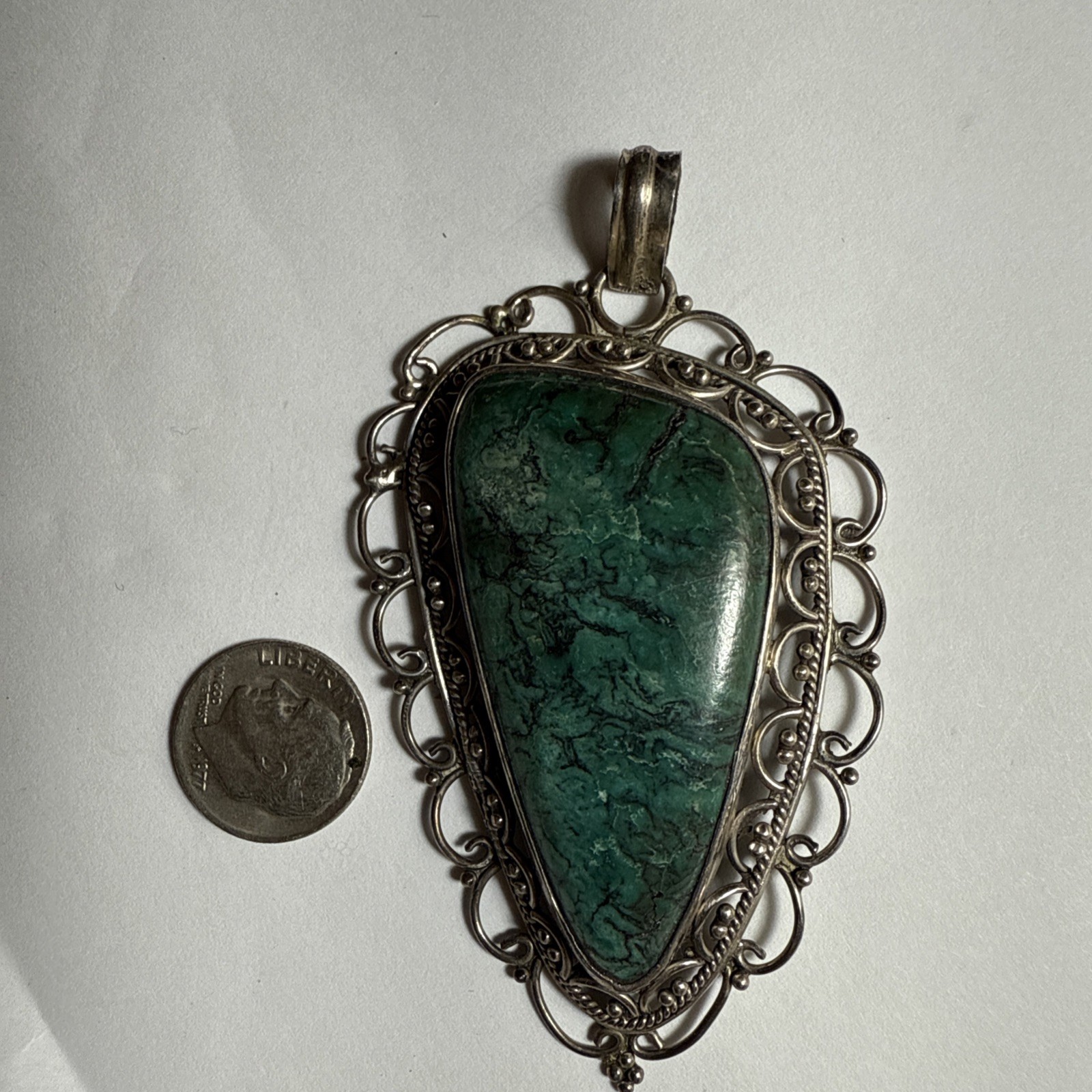 Israel Eilat Stone Pendant Handmade Vintage Filigree Big Stone
