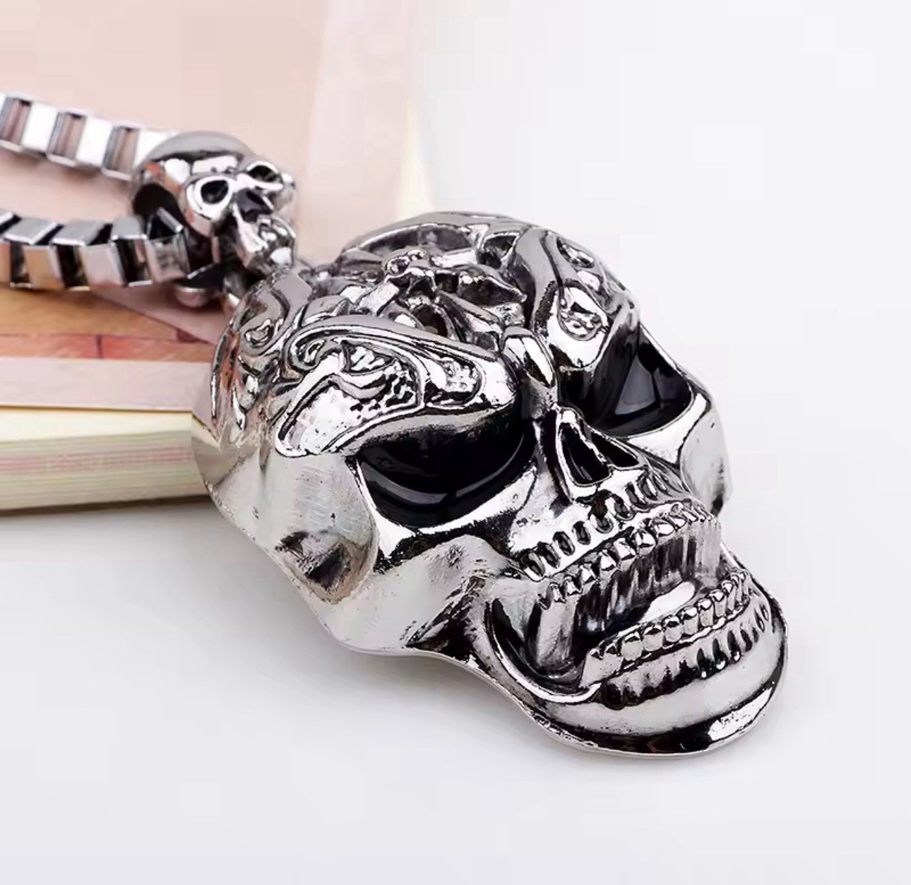 Gothic Skull Pendant Necklace Punk Skeleton Chain Vintage Hip Hop Jewelry
