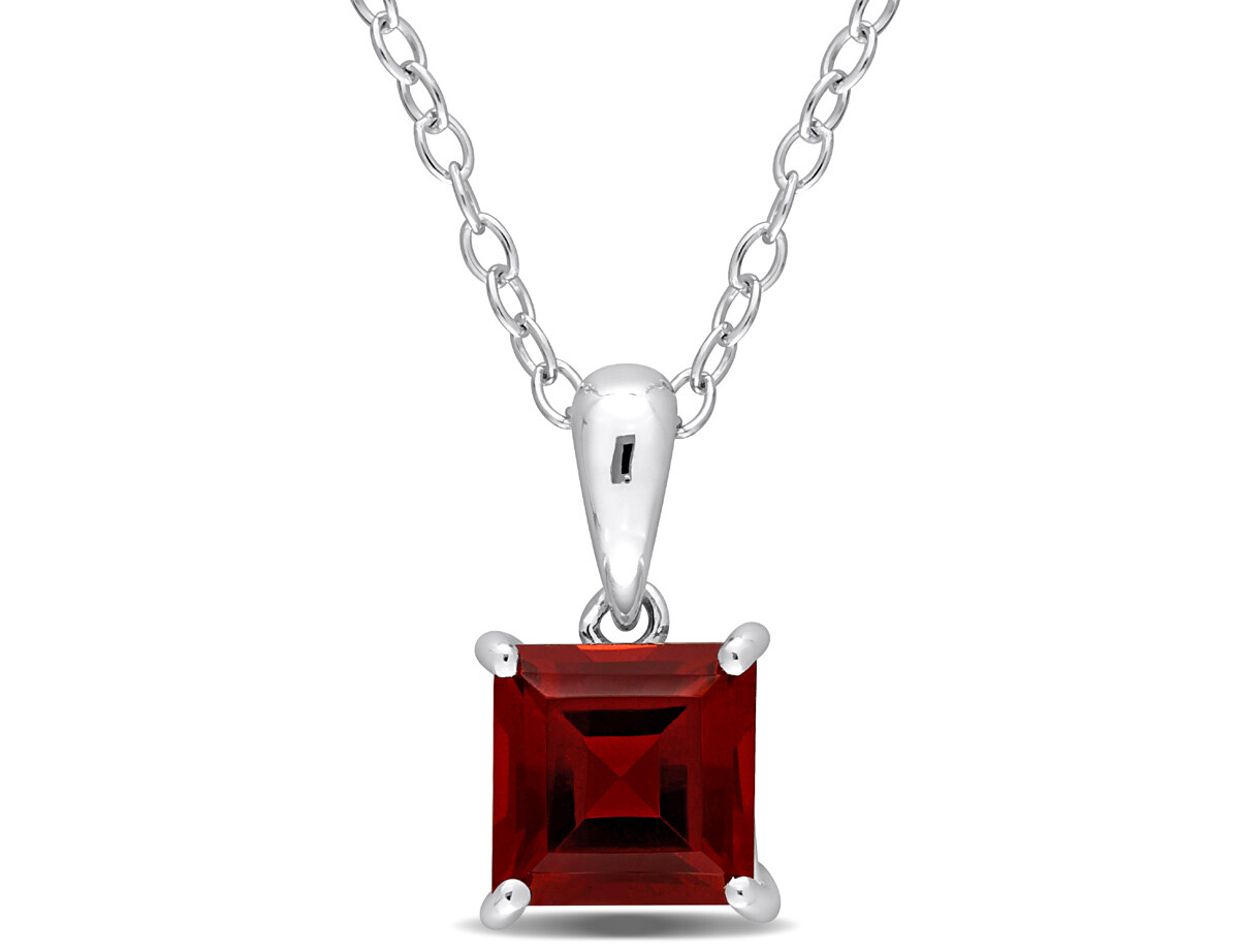 1.38 Carat (ctw) Princess-Cut Garnet Solitaire Pendant Necklace in Sterling Silv