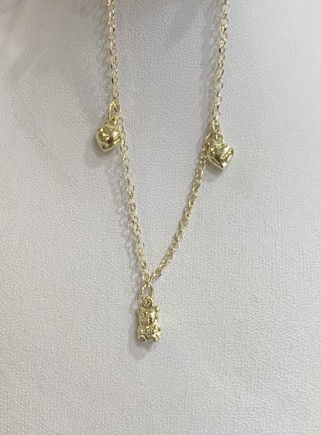 14K Solid Yellow Gold Dangle Heart Charm Chain Anklet 10 Inches 3.6GM