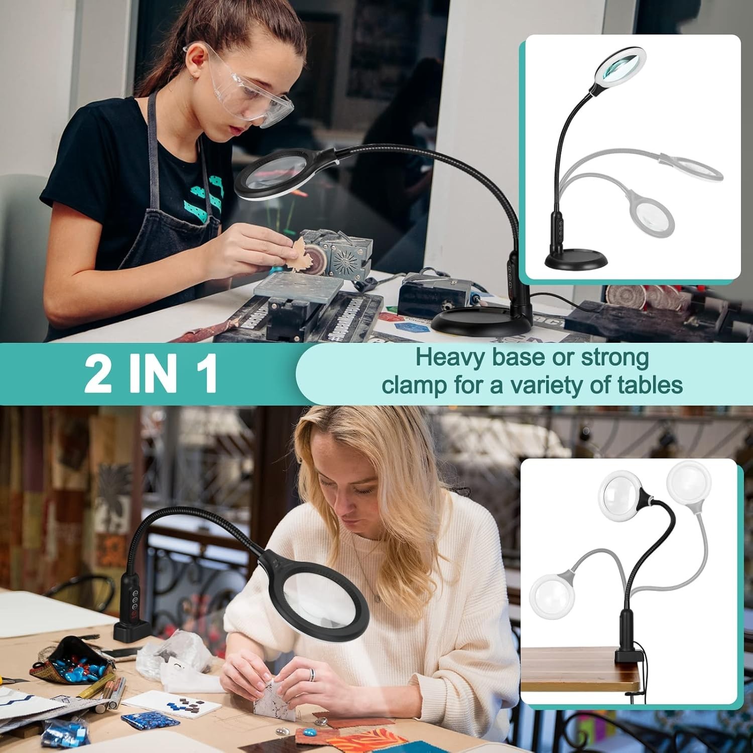 LED Desk Magnifier Lamp with Adjustable Gooseneck – 10X Magnification & Dimmable