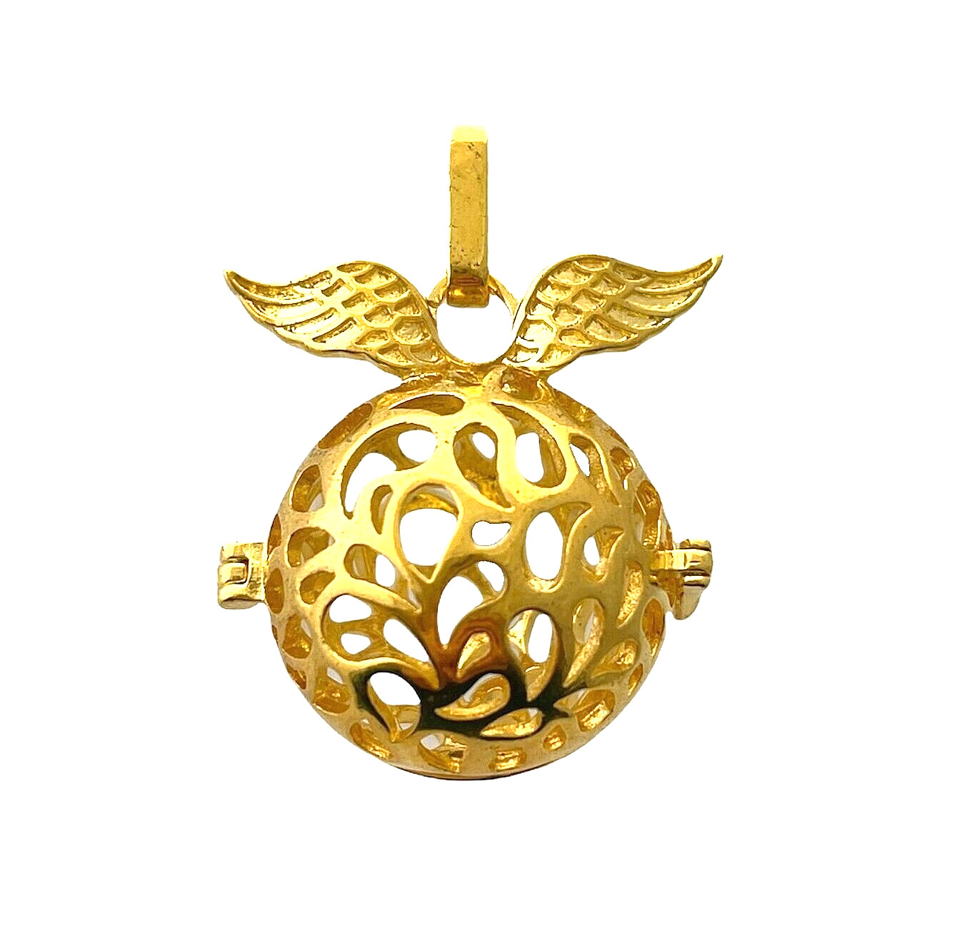 Gold Wings Locket Pendant Pregnancy Chime Ball Angel Mexican Bola Harmony Prayer