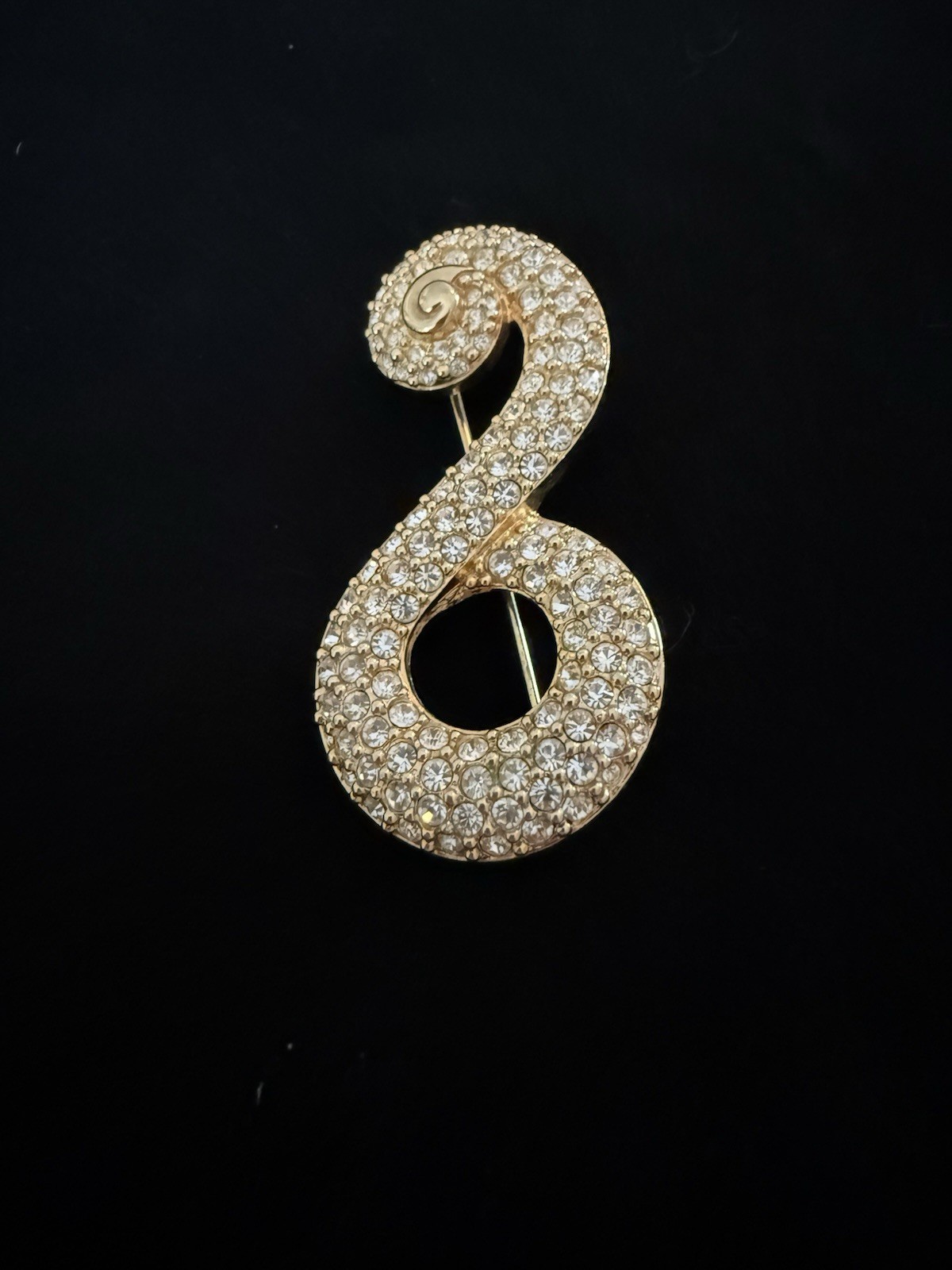 Swarovski Clear Crystal Rhinestone Pavé Swirl Brooch Pin Metal 2 in Art
