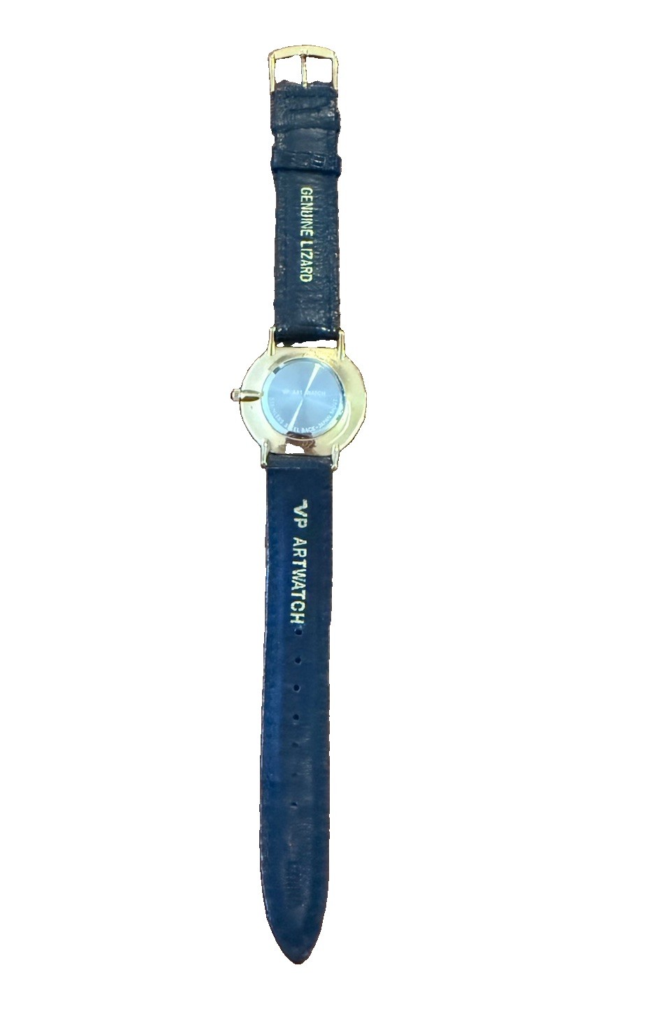 Vintage VP Picasso Art Watch 32mm Gold Black Lizard Strap Quartz. New Battery