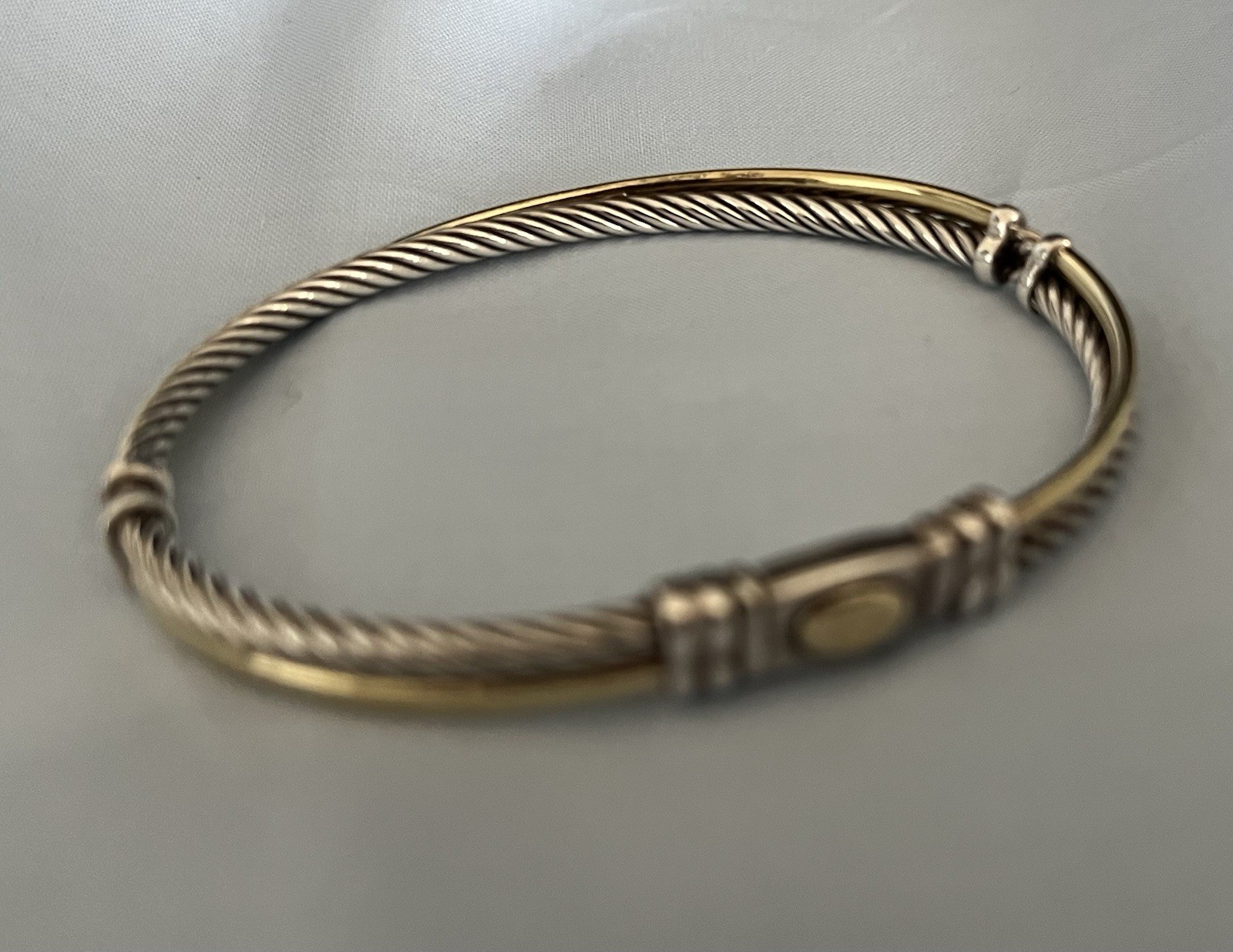 David Yurman 925 SS and 18K YG Two Tone Crossover Cable Bracelet S/M size