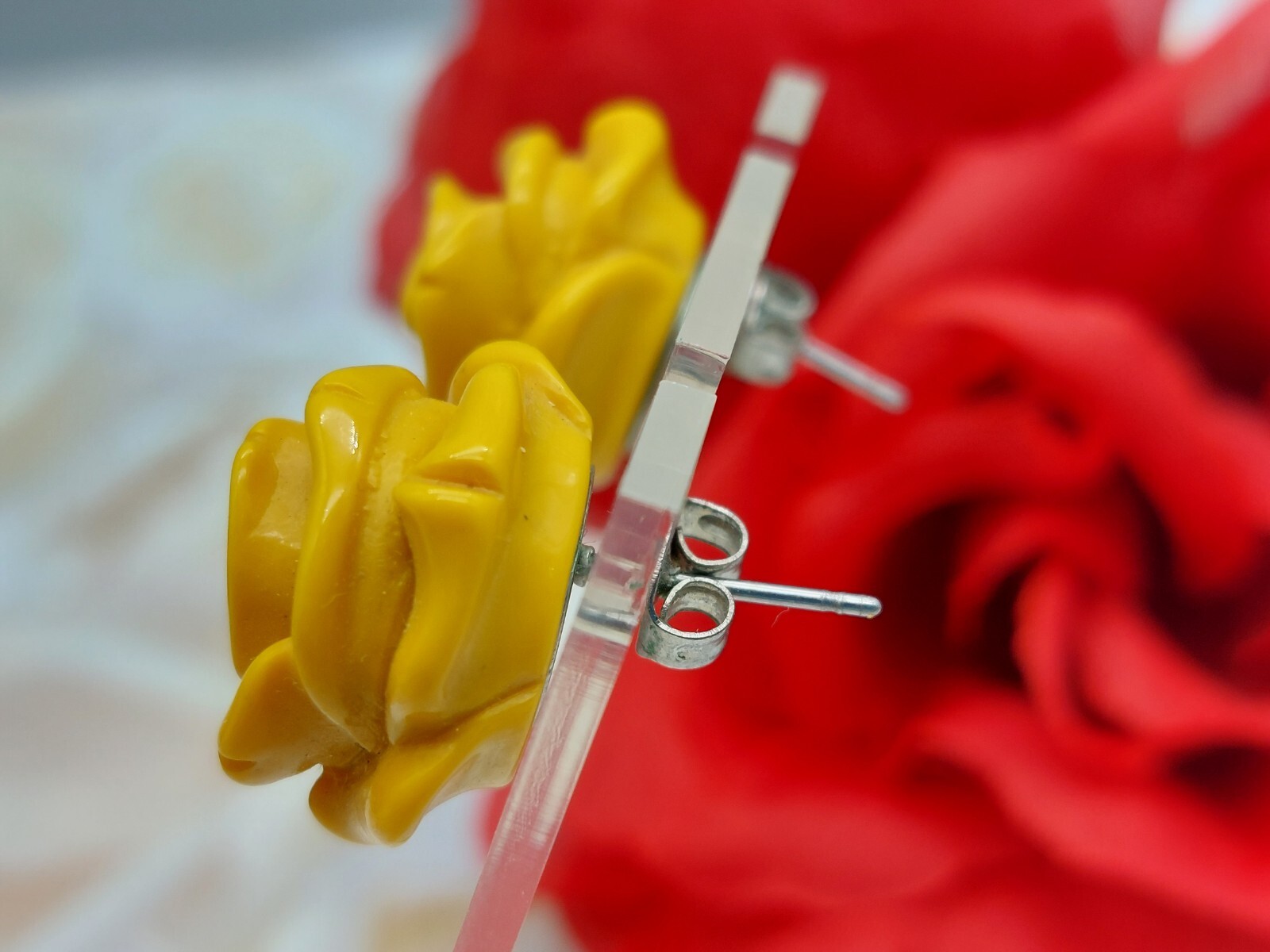 Cute Mustard Yellow Rose Flower Earrings Posts Acrylic