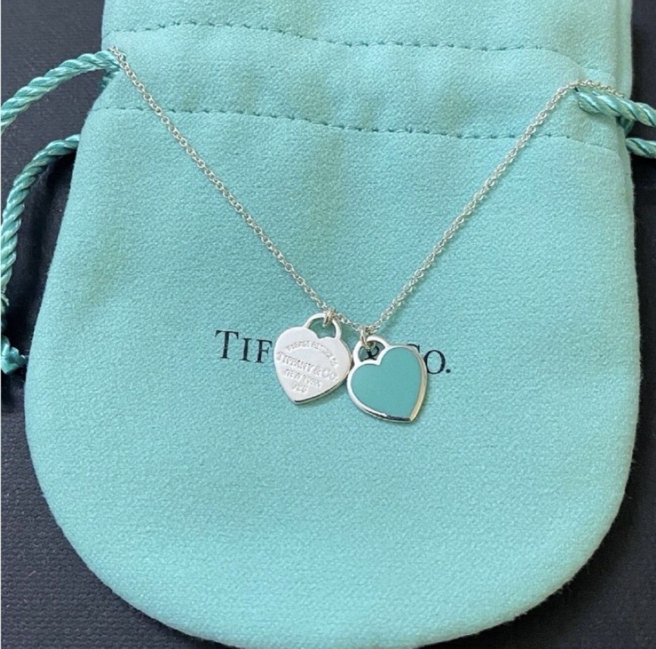 Tiffany Blue® Double Heart Tag Pendant Necklace ( 18” chain )