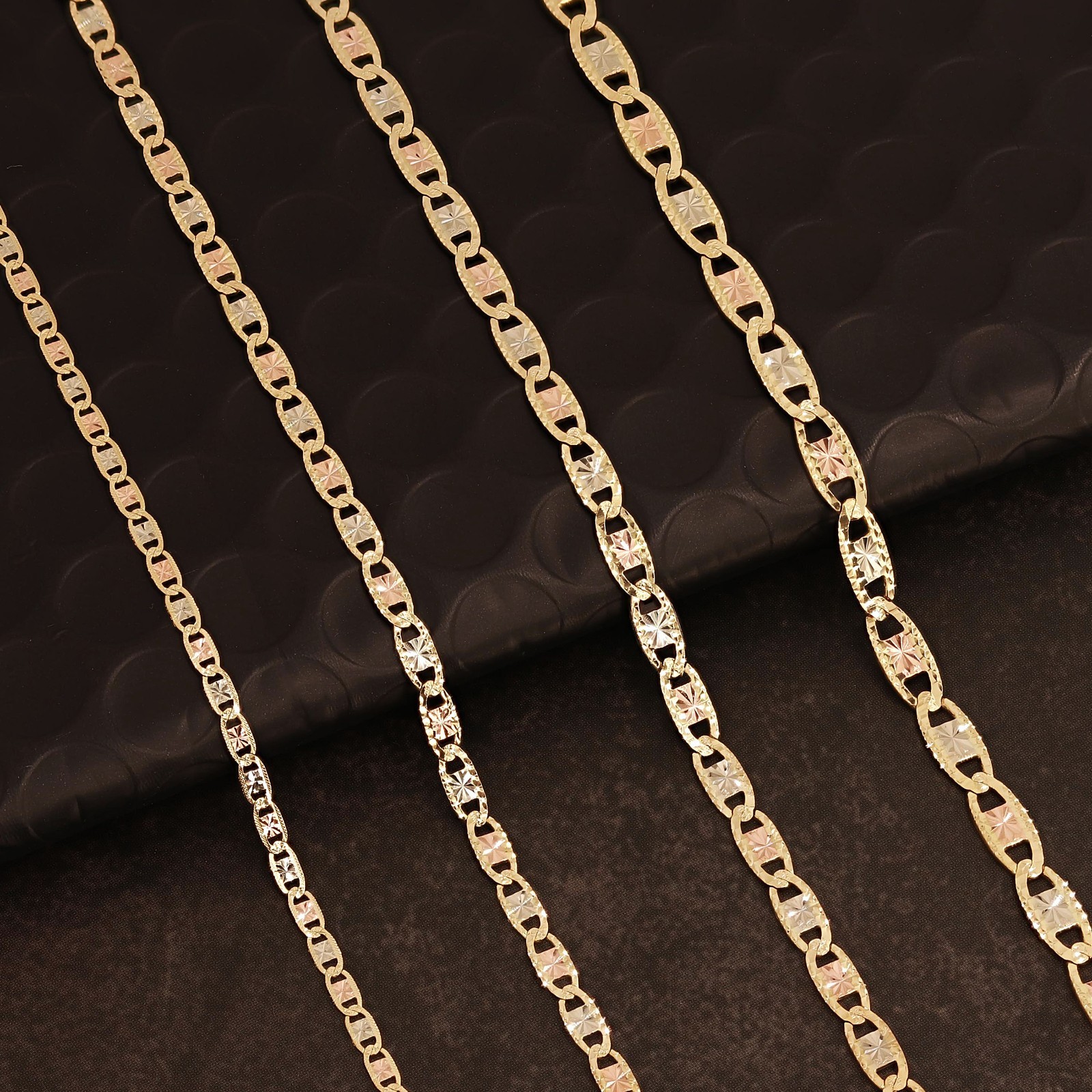 Italian 14k Tri-Color Gold Diamond Cut Valentino Chain Necklace 18″ 3.3mm 7 gram