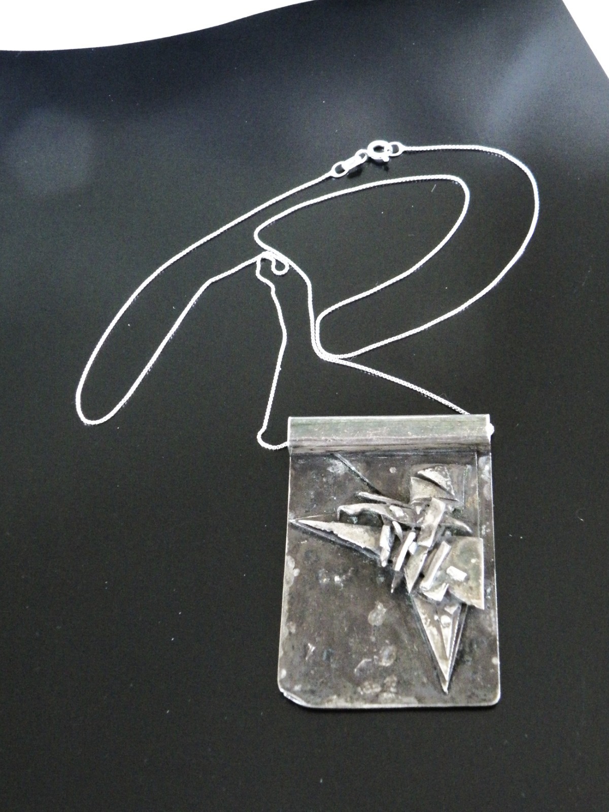 Vintage Brutalist Sterling Silver 925 Studio Huge Pendant Necklace