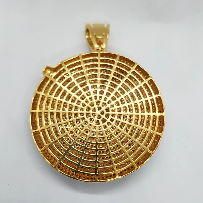 Real Moissanite 2.30Ct Round Cut Men Blood Money Pendant 14K Yellow Gold Plated