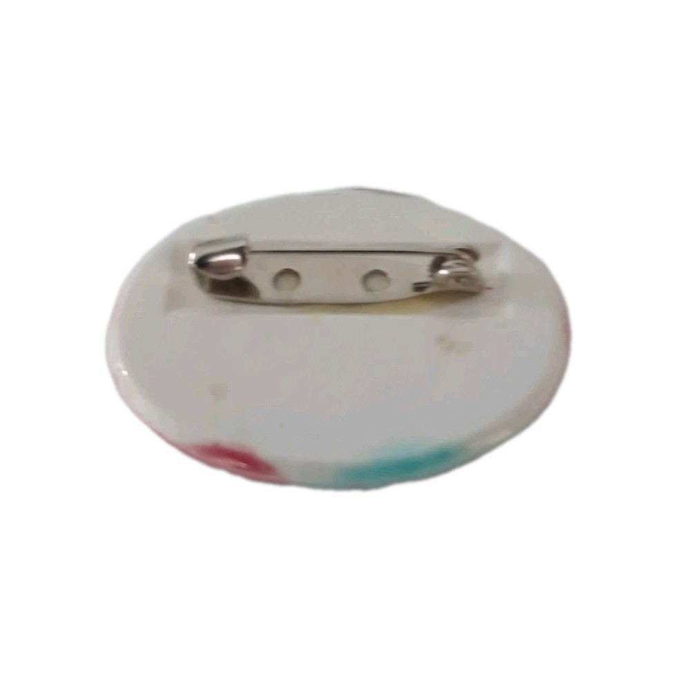 Vintage Ceramic Brooch Multicolor Abstract Design Silver Tone 1 3/4 By 1 In