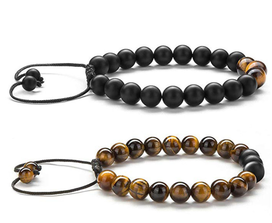 2pc Beaded Bracelets Set Beaded Natural Stone 8mm Tiger Eye for Men Teen Boys