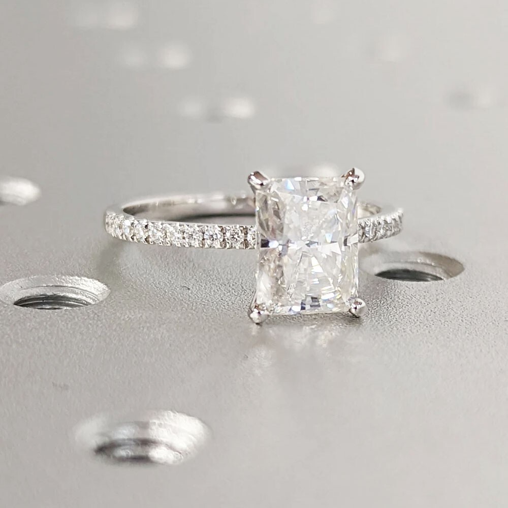 2.24 TCW Radiant Cut Moissanite Engagement Ring 14k White Gold Plated