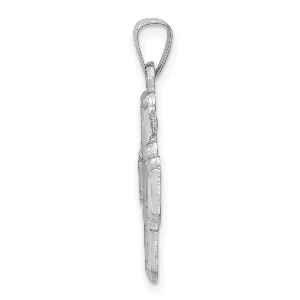 14k White Gold Polished and Satin Hollow Four-Way Medal Pendant Necklace Womens