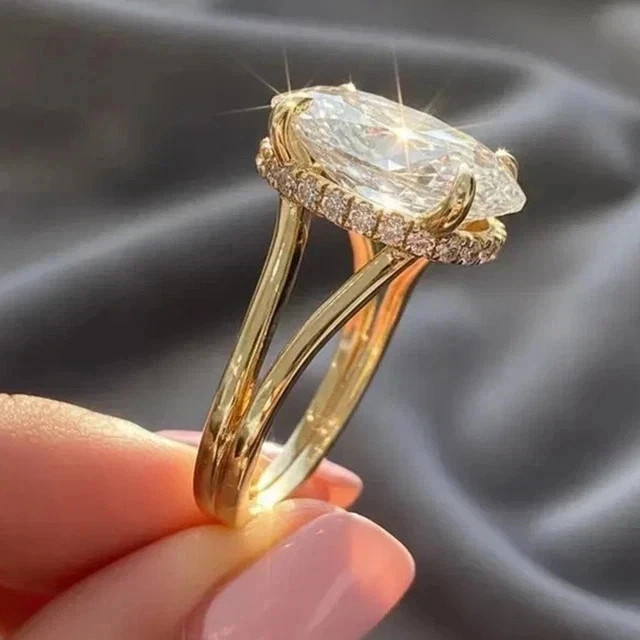 4CTW Oval Moissanite Hidden Halo Engagement Ring 925 Silver 14K Vermeil