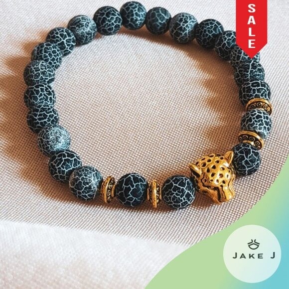 Y2K Streetwear Men Cosmos Gold Leopard elastic beaded bracelet