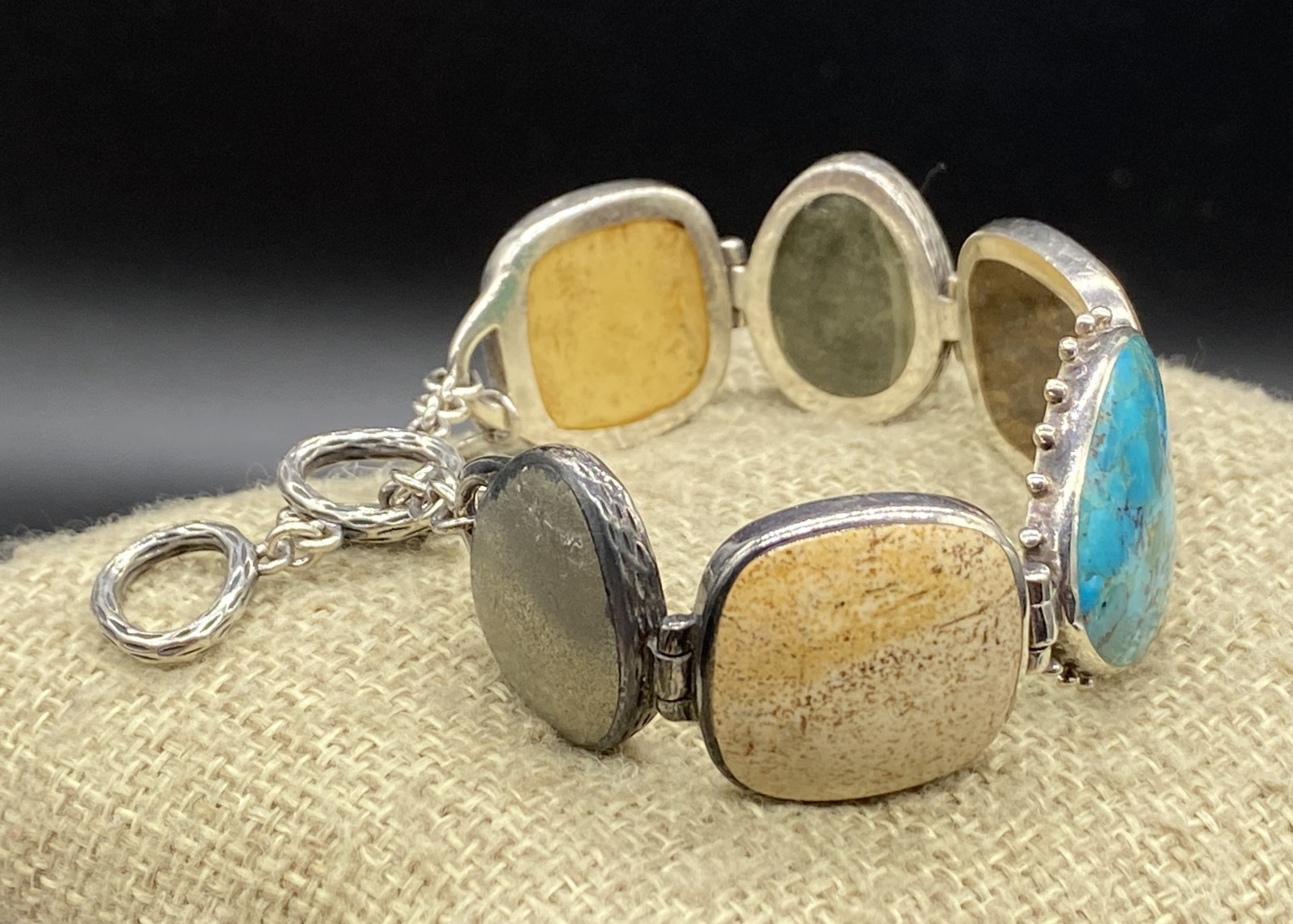 SILPADA-Sterling Pyrite Turquoise Bronzite Jasper Toggle Bracelet B1934 **READ**