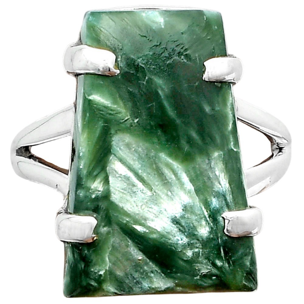 Natural Seraphinite 925 Sterling Silver Ring s.7 Jewelry R-1089