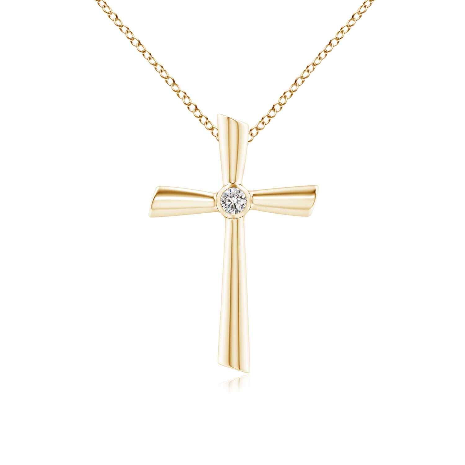ANGARA Natural Diamond Cross Pendant Necklace in 14K Yellow Gold with 18″ Chain
