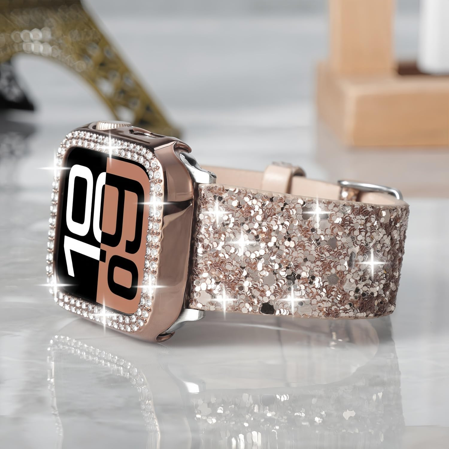 Compatible for Apple Watch Band with Bling Diamond Case 38Mm 40Mm 41Mm 42Mm 44Mm