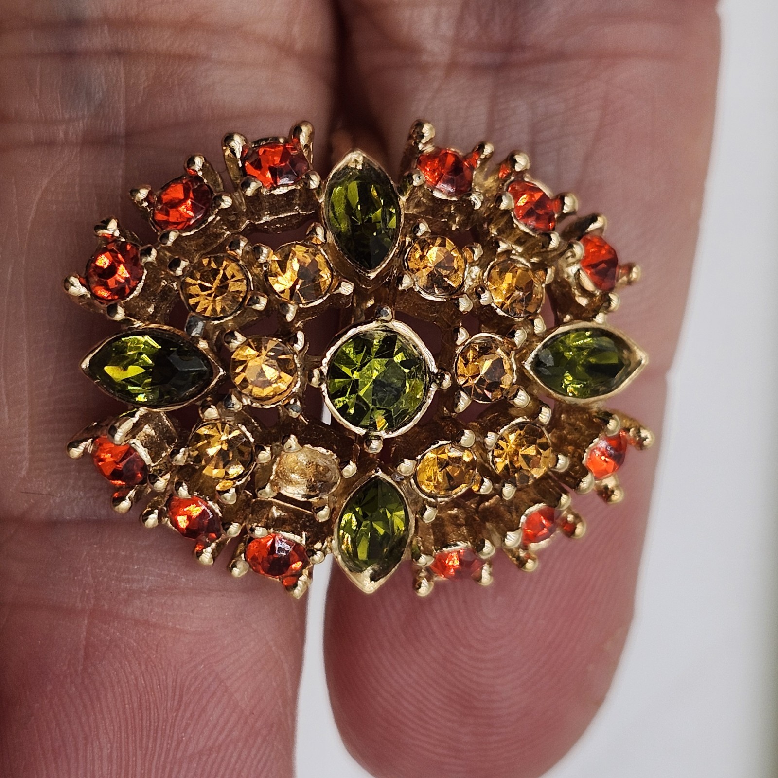 Sarah Coventry JONQUIL Ring from Canada * Vintage 70s Green Orange