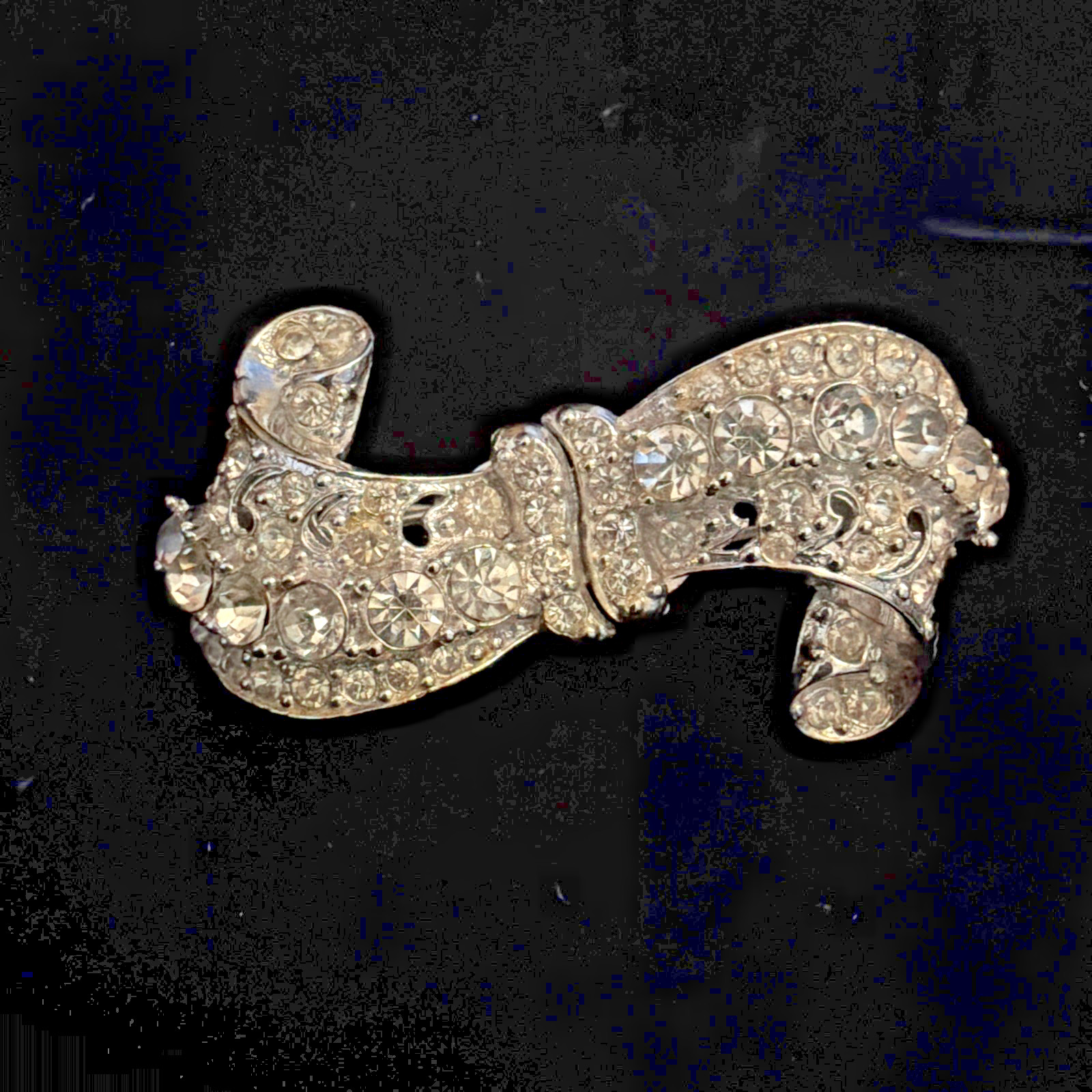 Vintage Coro Duette Art Deco Convertible Brooch Pin Silver Clear Rhinestone Pin