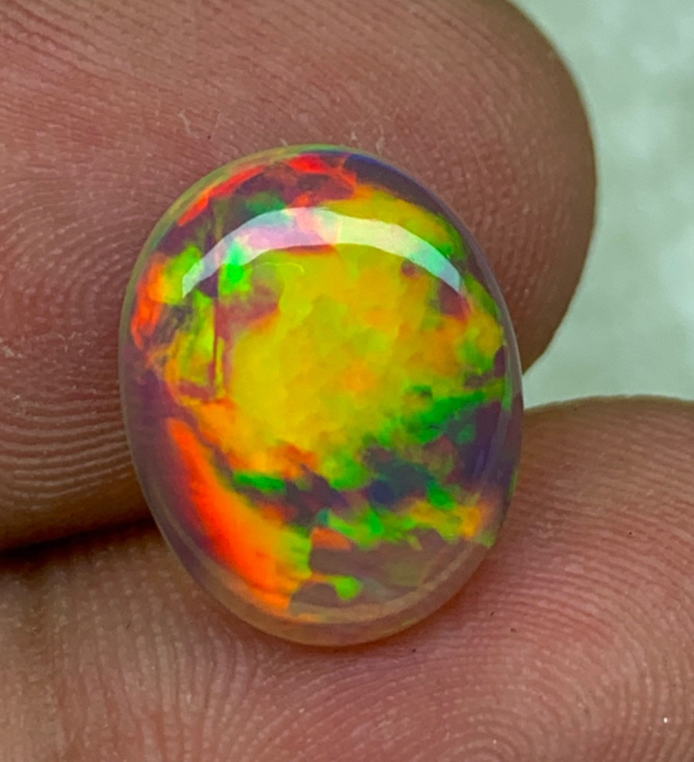 100% Natural Ethiopian Opal 3.35 Carats Oval Cabochon with Rainbow Fire
