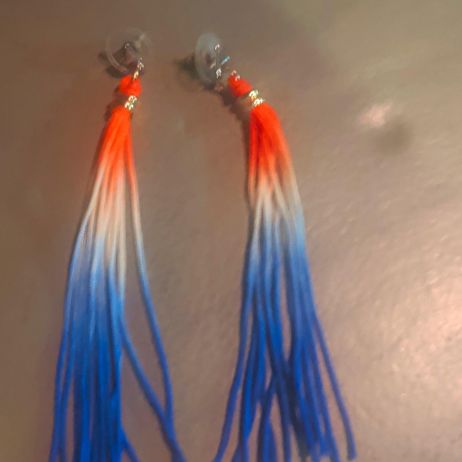 Multicolor Ombre Cord Tassel Dangle/Drop Earrings, Butterfly Back No Stone
