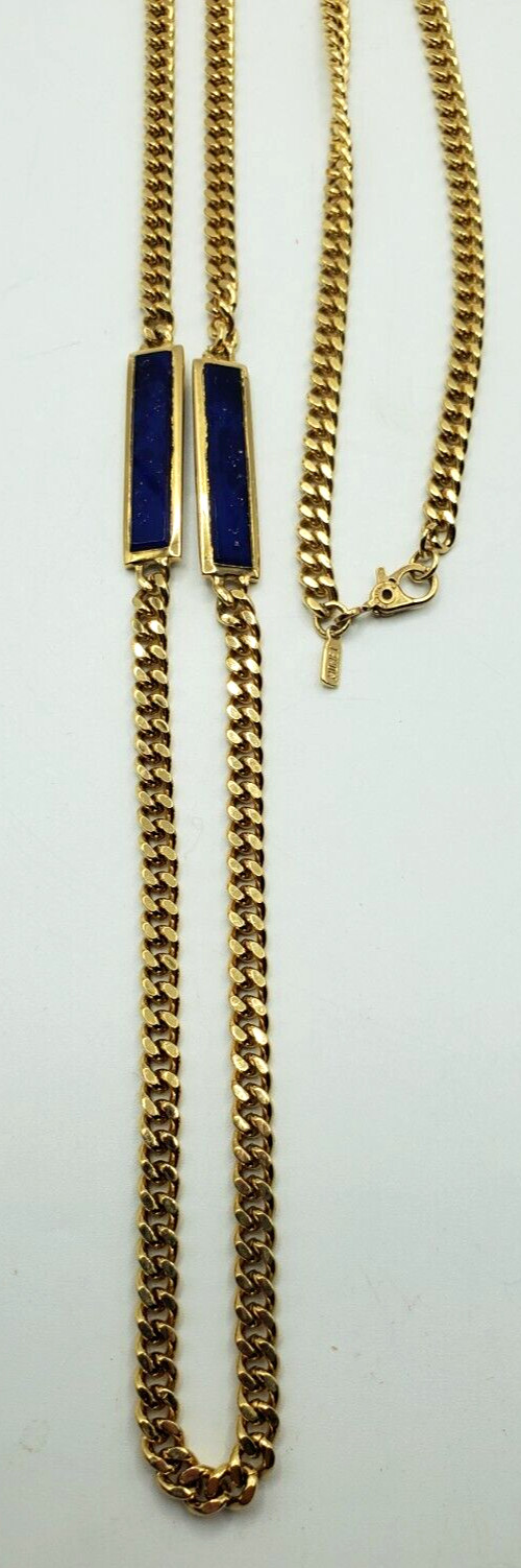 Vintage Monet Gold Tone an Four Blue an Gold Flake Bars on Heavy Chain Statement