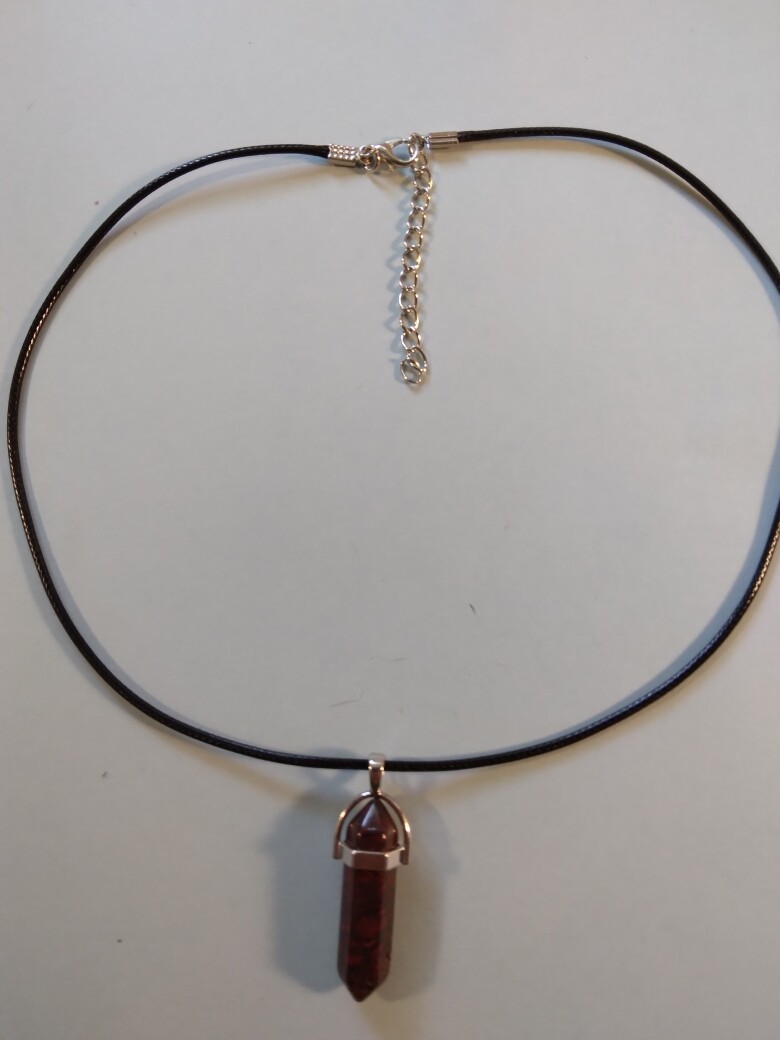 Dark Red Gemstone on 17 1/2 – 19 1/4 inch Black Cord type necklace 249209