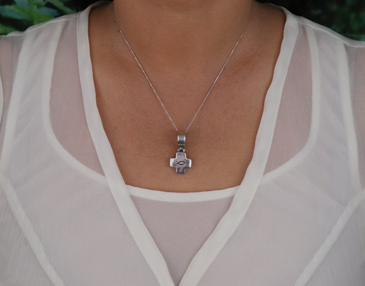 Pendant Only Sterling Silver Ithaca Cross Christian Pendant 1 1/4″ x 5/8″