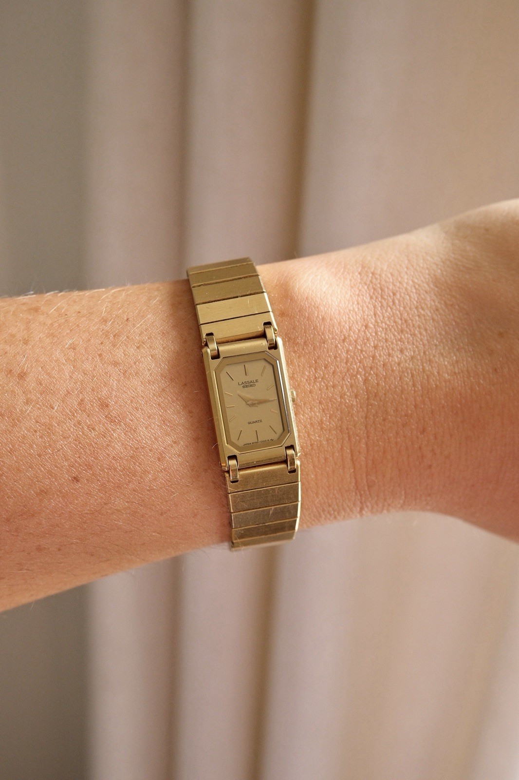 90s Vintage Ladies Ultra Thin Tank Lassale Seiko Gold Plated Watch in Box
