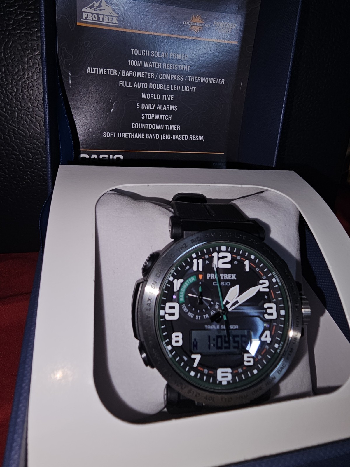 Casio Pro Trek Analog/Digital Quartz Triple Sensor 100m Black/Green w/ Box