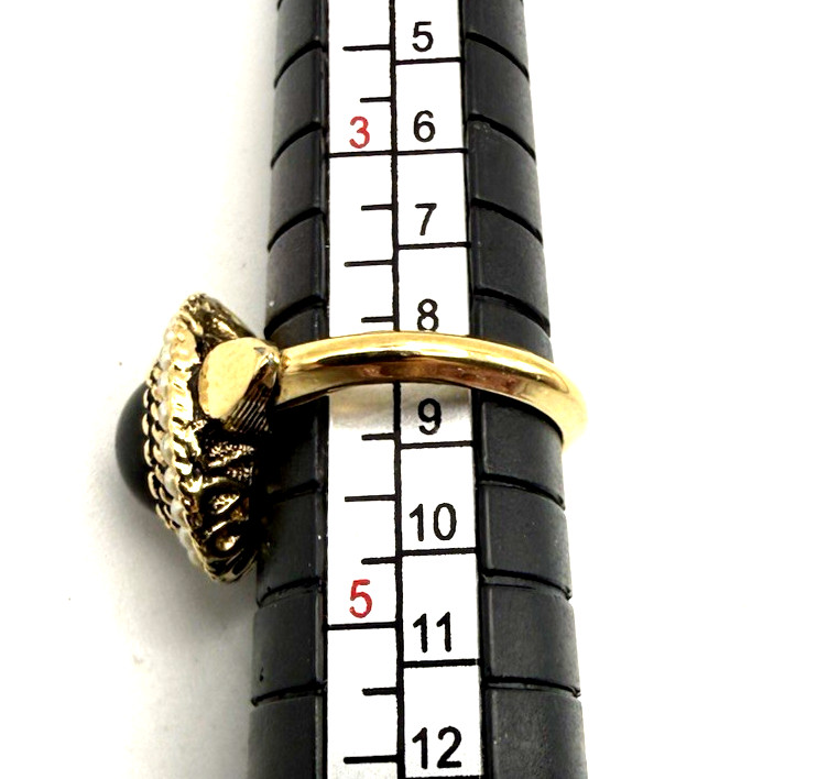 Vintage Avon Byzantine Style Faux Onyx & Pearl Gold Tone Cocktail Ring Size 4