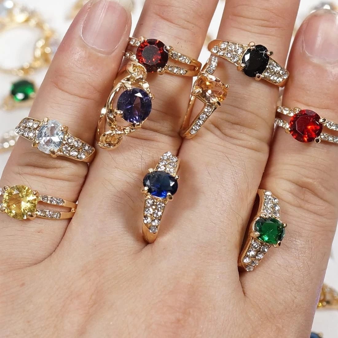 Bulk Pack of 50 Colorful Rhinestone Rings – Ideal for Layering & Stacking